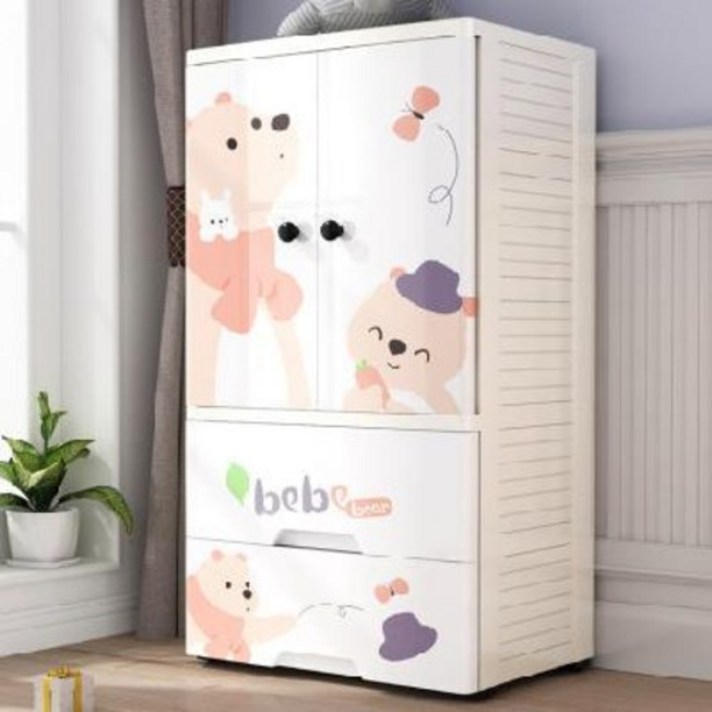 캐릭터 어린이 옷장 양문 수납장 서랍장 플라스틱 수납장 아기 간이 옷장 공주 옷장 서랍장, 01 3단(거들+2 서랍), 01 현대곰