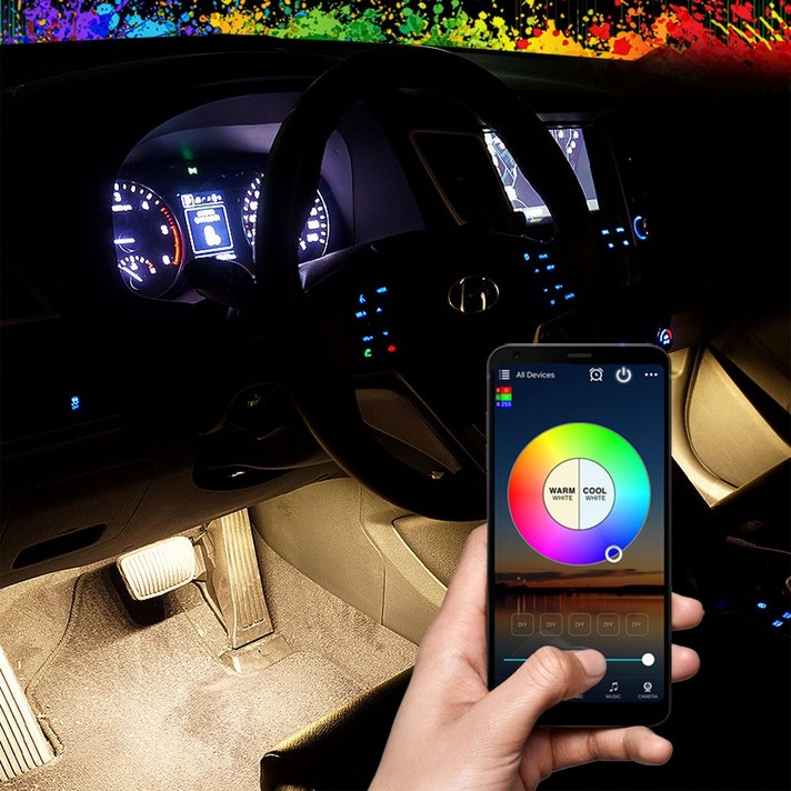 삼항LED [인증제품] 12V용 RGBW 무선 블루투스 컨트롤 LED바 풋등 키트 세트 시거잭 간편연결