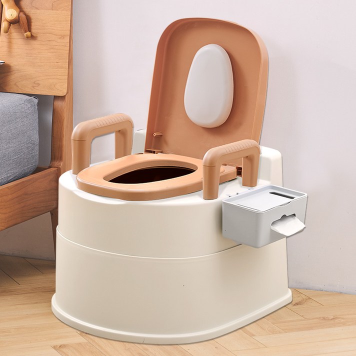 이동식 좌변기 휴대용 환자 양변기 요강 성인용 캠핑, 아이보리