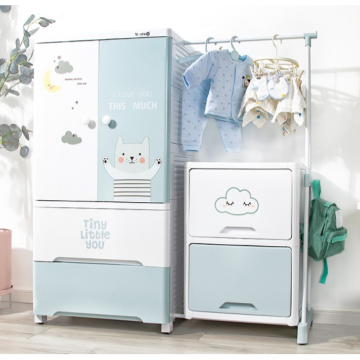 아기 옥장 빅행거 옷장 주니어옷장 베이비장 수납장, 불루옷장+서랍