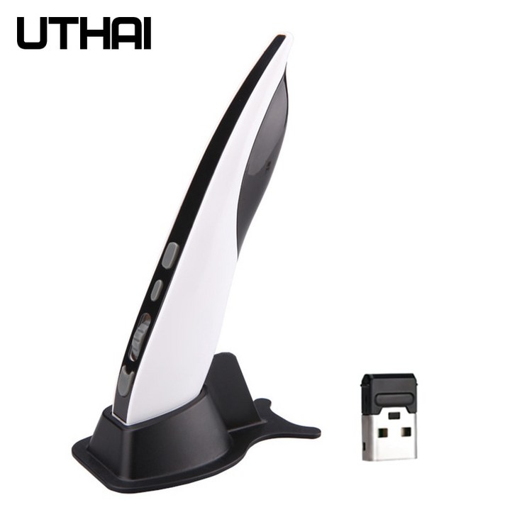 UTHAI DB34 Wireless Mouse Pen USB 2 4G Computer Smart TV Mouse로 레이저 포인터 스타일리쉬 compact 쥐, 01 White