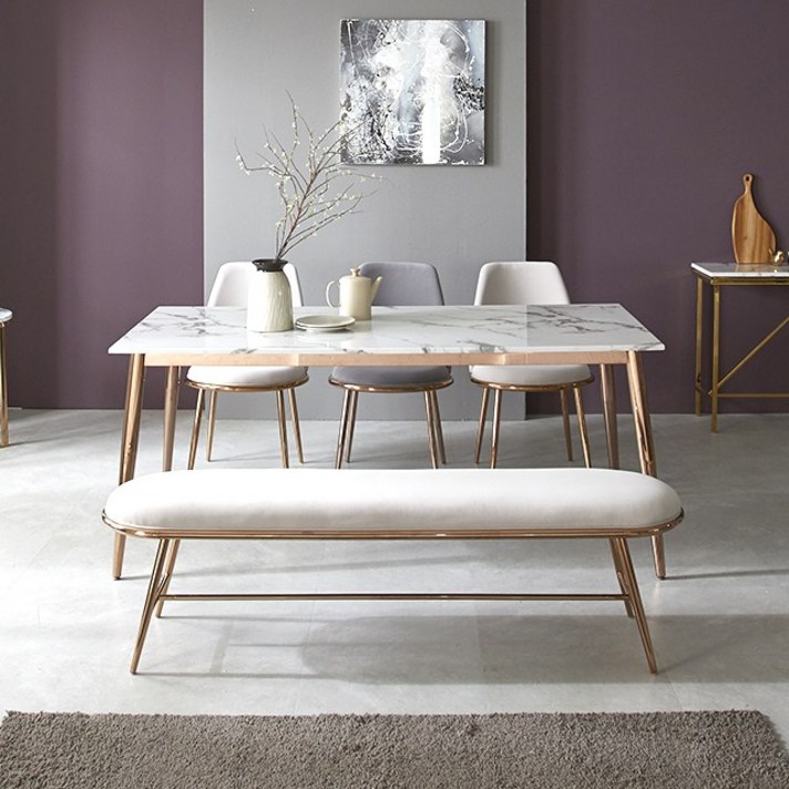 플레르가구 루아르 4인 6인용 인테리어 대리석 테이블 로즈골드 식탁 세트, 4인식탁(단품)