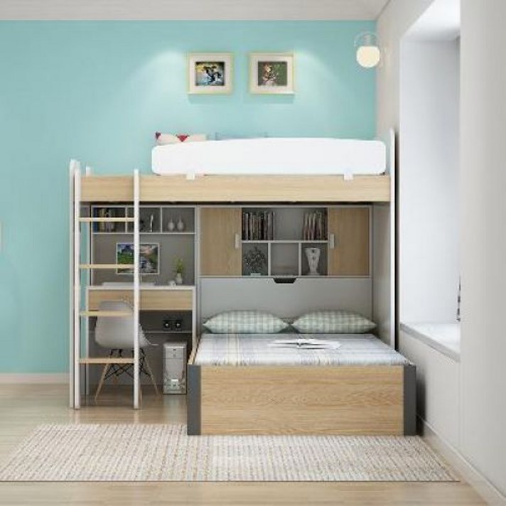 좁은방침대 이케아 벙커 2층 이층 로프트 책상 성인 어른 철제벙커침대 침서보석, 기본