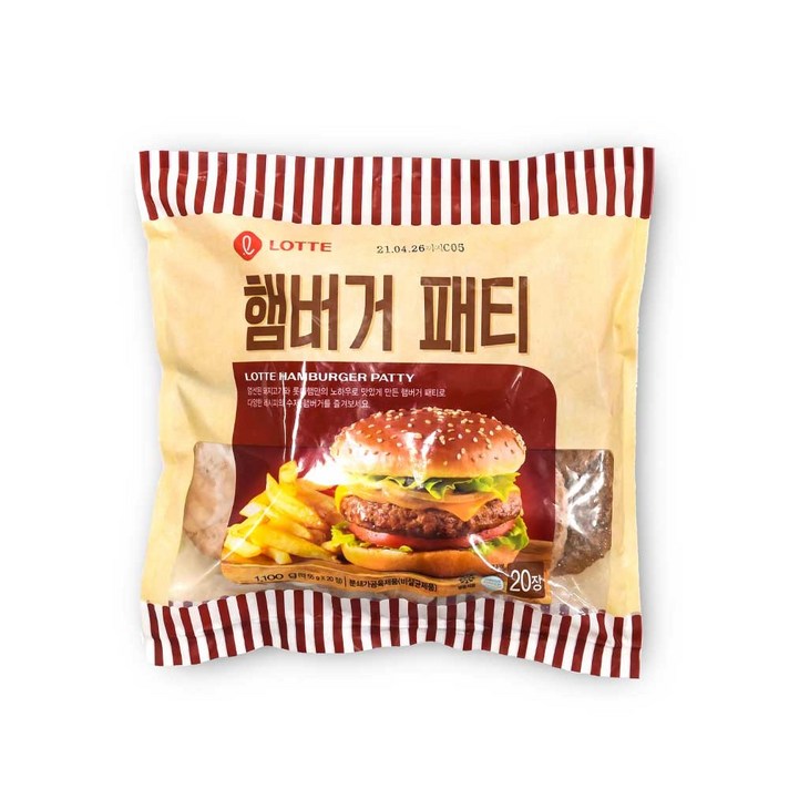 롯데푸드 롯데 햄버거 패티 대용 1.1kg (패티 20장), 1팩