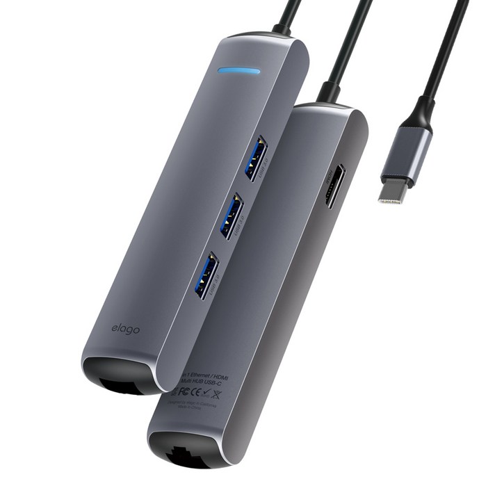 엘라고 [엘라고] 6IN1 이더넷 HDMI USB-C타입 멀티허브 USB허브, 단품