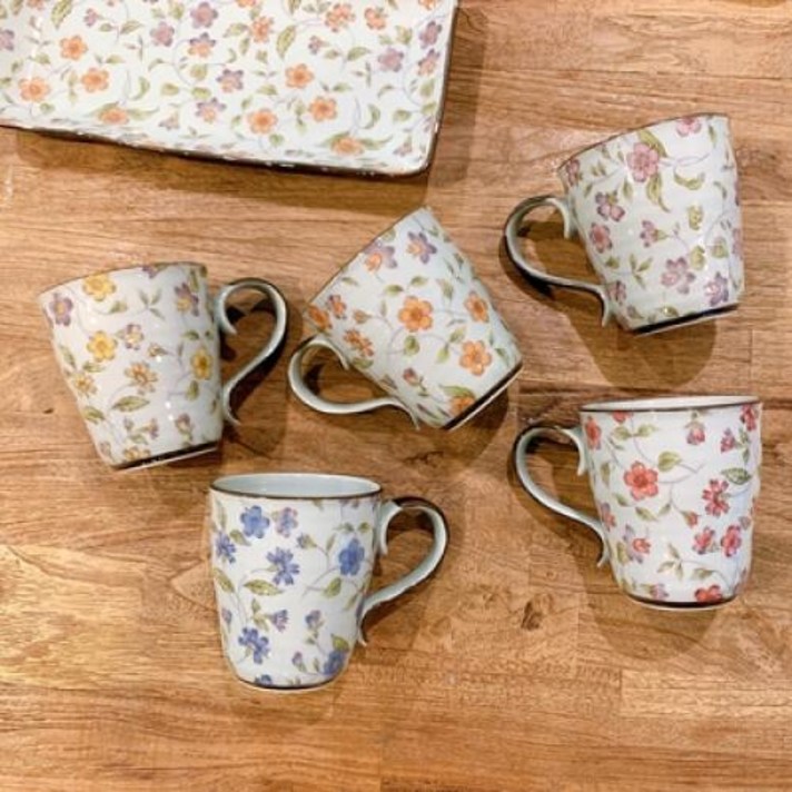 아트박스/아리타야끼 일제 아리타 미조가미 리프 곷패턴 머그 소 2p, n-mug 20 인디핑크