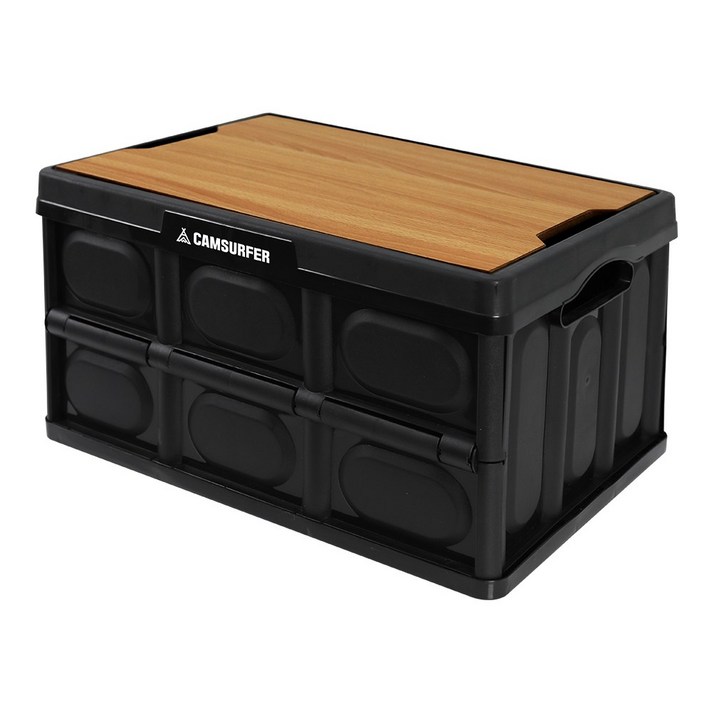 캠서퍼 접이식 캠핑 폴딩박스 + 우드 상판 세트 대형 55L, 블랙
