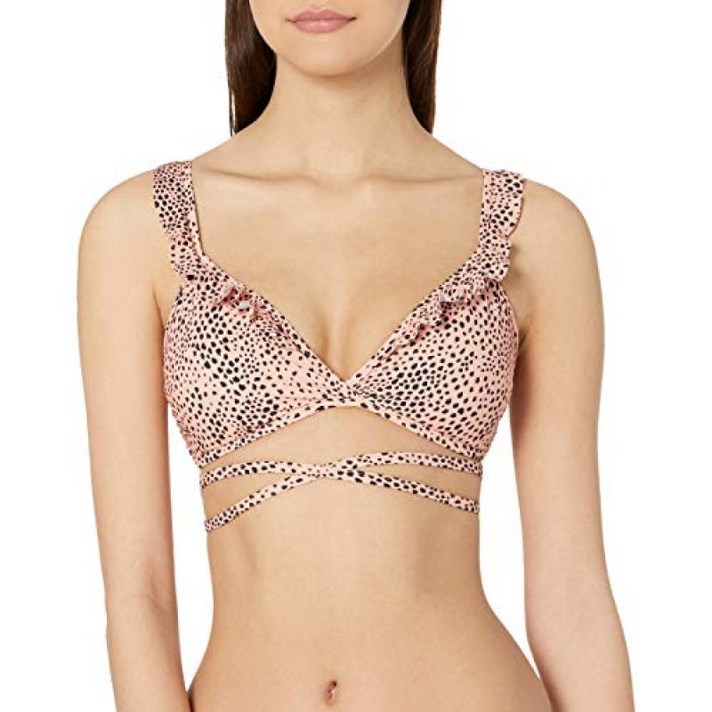 Seafolly Women 's Ruffle Wrap Bralette 비키니 탑 수영복 Safari Spot Rose Sands 12 US, 단일옵션