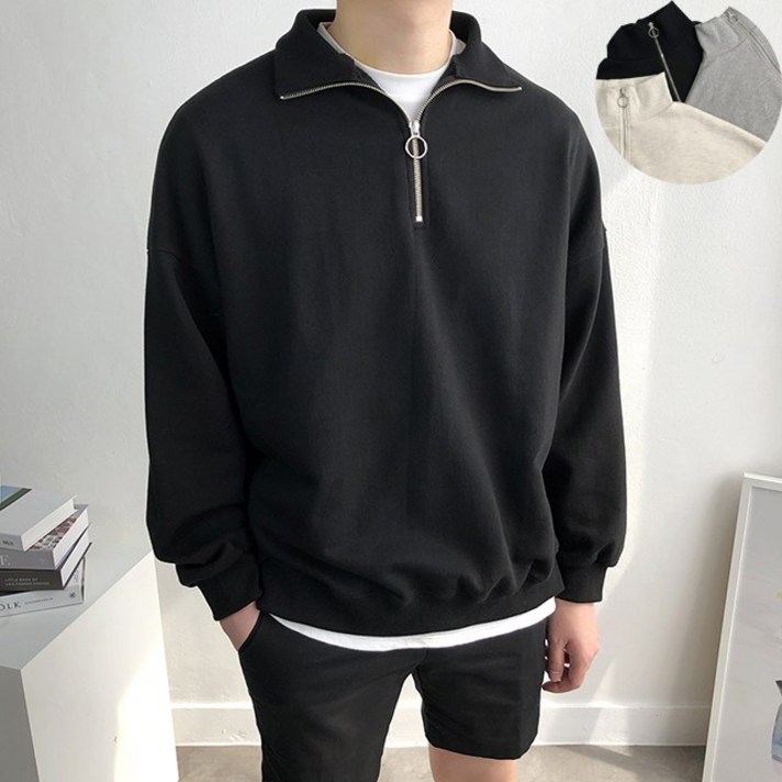 남녀공용 오버핏 아노락 반집업 맨투맨