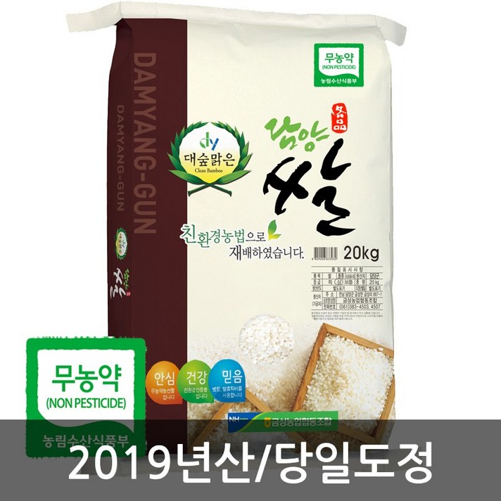 금성농협 2019년 햅쌀 담양 대숲맑은 무농약쌀, 1개, 20kg