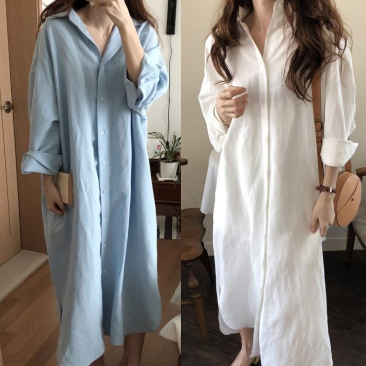 롱셔츠 빅사이즈 원피스 린넨 오버핏 오픈형 박시 가디건 루즈핏 카라[[국내발송][판매자 한주인터내셔날에서 구매하셔야 의류세탁라벨 검품을 책임집니다 다른원단 사이즈등 품질주의]