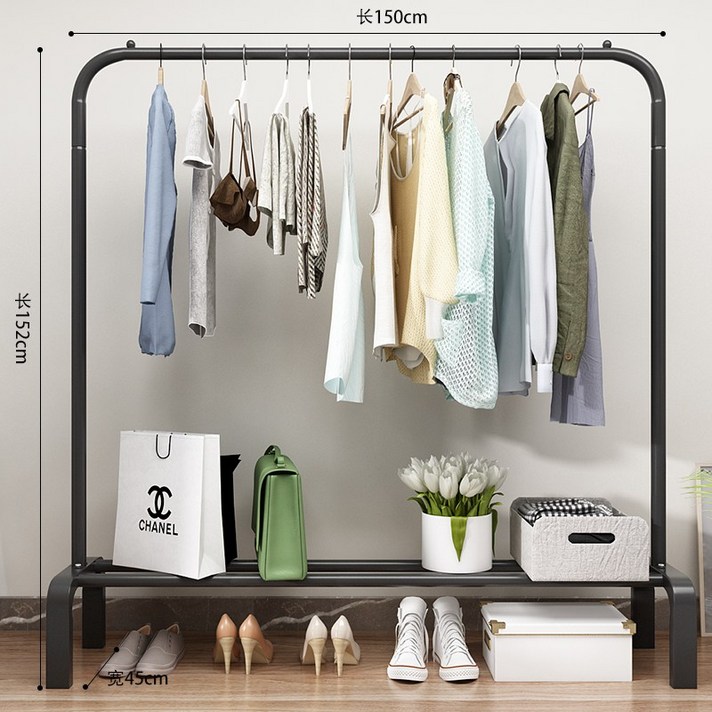 철제 수납 랙 행거 스탠드 옷걸이 사무실 옷가게 스탠딩, 150cm- 검정색