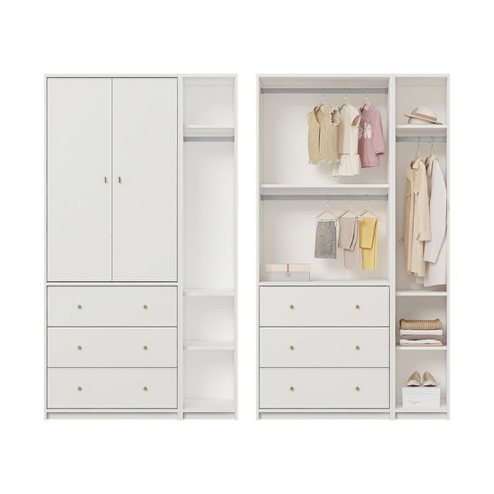 한샘 보나 주니어 옷장 세트 A형 114cm 서랍형 2단행거, 컬러:그레이(B)