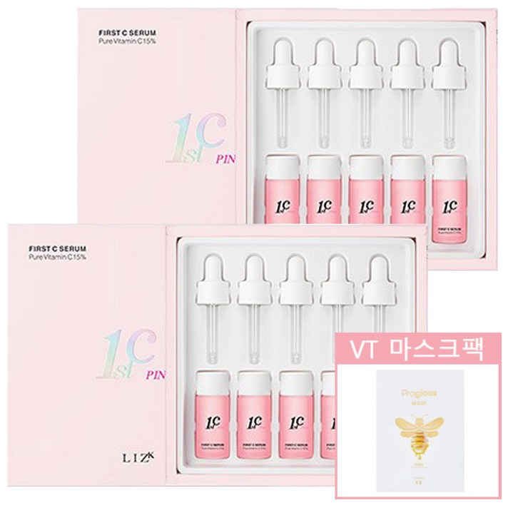 리즈케이 퍼스트씨 시즌6 핑크 세럼 퓨어비타민 C 15% 세트구성 1박스 5병 + VT 마스크팩 1박스, 2박스(10병)