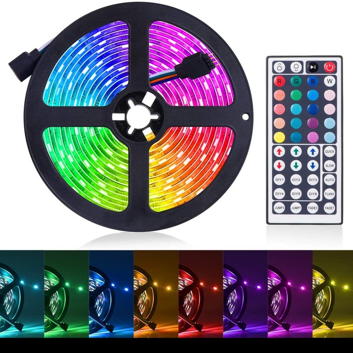 SUNNEST LED 스트립 조명 16.4f RGB 라이트 5050 테이프 홈 주방 침대 원격 로프 바 카 장식