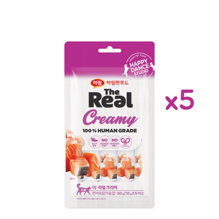 하림펫푸드 더리얼 크리미 고양이츄르 3종 50g x 5개 고양이 간식, 1개, 연어&닭가슴살