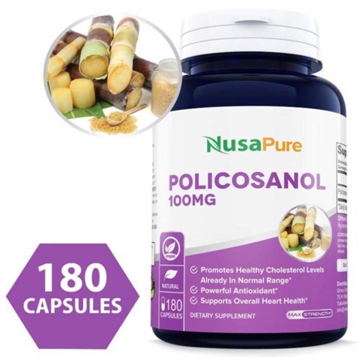 NusaPure 미국직배송 폴리코사놀 50mg 사탕수수추출물 180캡슐 정품, 1병
