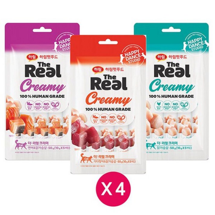 하림 더리얼 크리미간식 50g x 4개 고양이간식, 연어닭가슴살50gx4개, 상세설명 참조