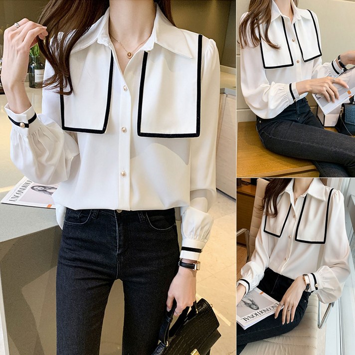 Joyce shop 오래달리기 여성셔츠 16 봄 여성 여자 여름 쉬폰 리본 정장 레이스 프릴 카라 캐주얼 빅사이즈 블라우스 셔츠 의류 패션 하객 오피스 룩 남방