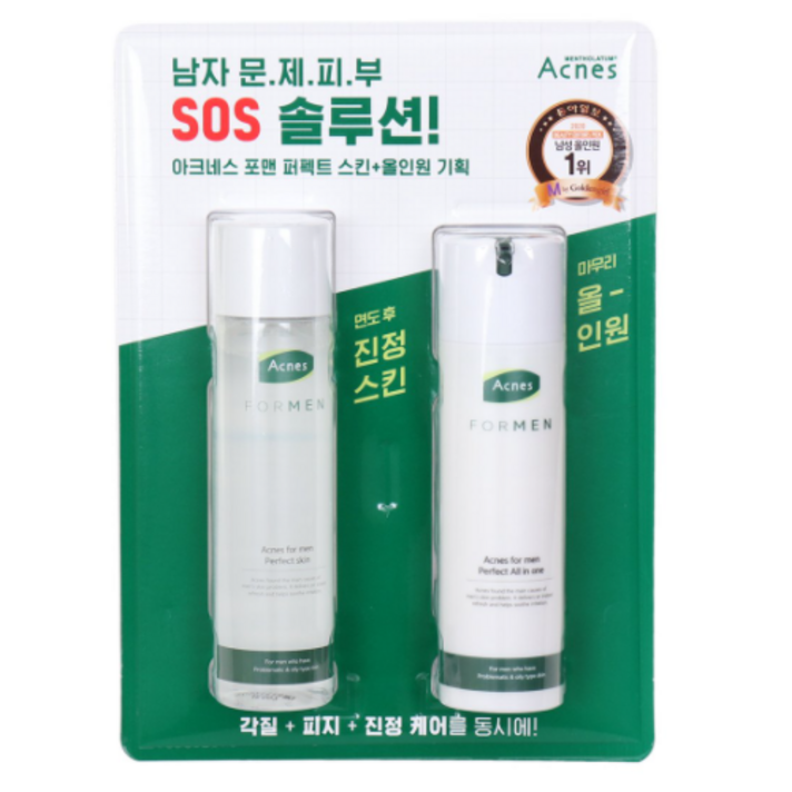 아크네스 포맨 퍼펙트 올인원+스킨 스킨200ml+퍼펙트 올인원200ml 과잉피지 수분 트러블 케어를 한번에 관리 알란토인 마데카소사이드 성분이 함유되어 남성피부에 적합 남성 올인원, 1set, 400ml