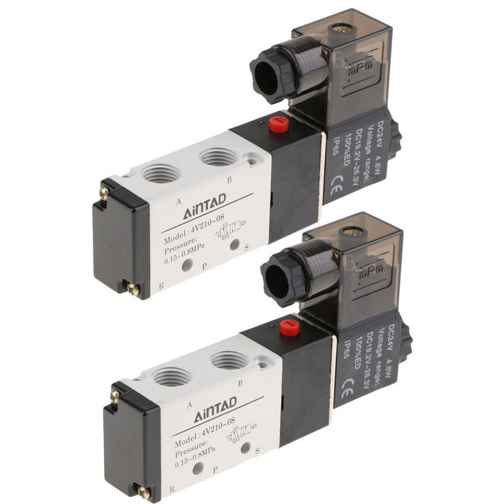 Ursmart 2 Pcs 4V210-08 솔레노이드 밸브 5 방향 2 위치 공압 공기 1/4 