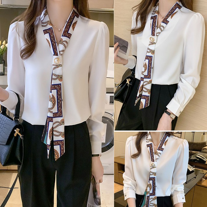 Joyce shop 오래달리기 여성셔츠 16 봄 여성 여자 여름 쉬폰 리본 정장 레이스 프릴 카라 캐주얼 빅사이즈 블라우스 셔츠 의류 패션 하객 오피스 룩 남방