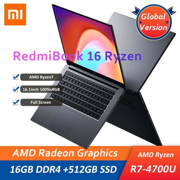가성비 노트북 게이밍 노트북 Xiaomi RedmiBook 16 노트북 Ryzen 7 4700U 16GB DDR4 512GB SSD 16.1 인치 FHD 노트북 사무실 학생