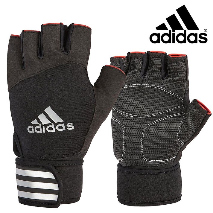 ADIDAS 아디다스 뉴 엘리트 퍼포먼스 헬스 트레이닝 리프팅 운동 장갑 글러브 손목보호 벨크로 타입 운동장갑, 블랙(엣지레드)