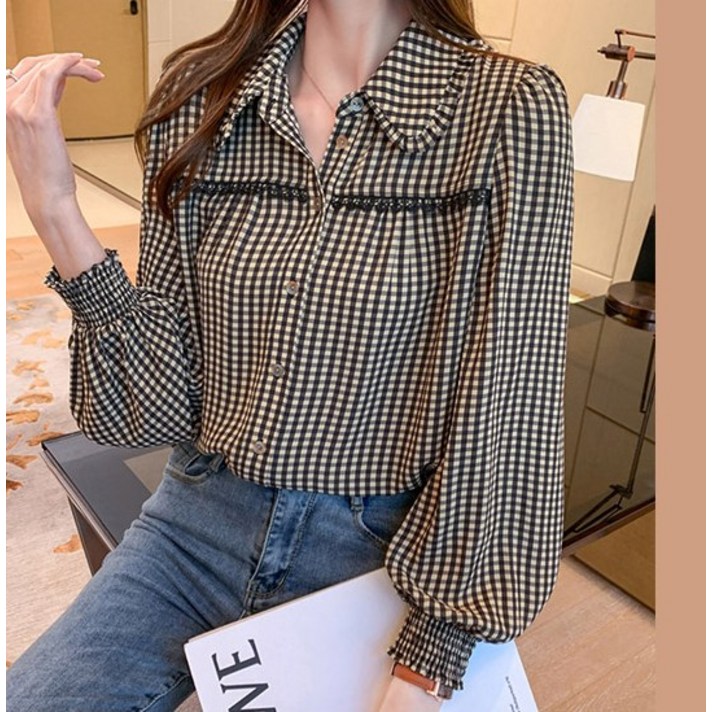 스위티아 여성용 ST82 체크 카라 블라우스