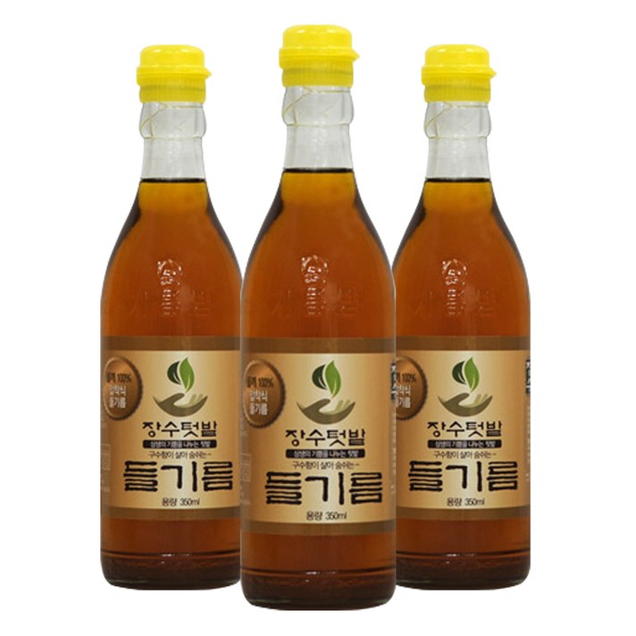 장수텃밭 통들깨100% 옛날 들기름 350ml 3병