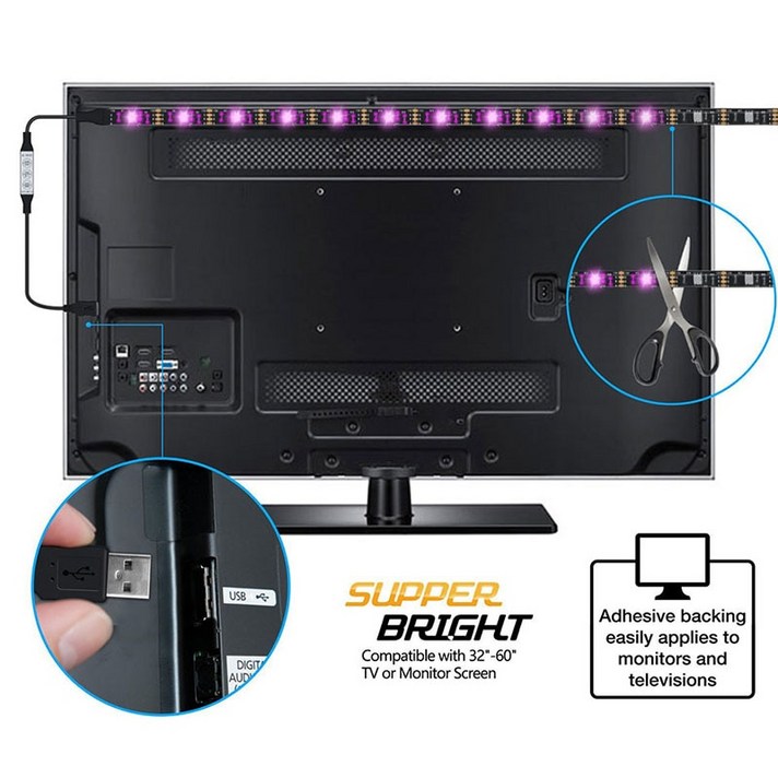 5V USB 케이블 전원 LED 스트립 라이트 램프 없음 방수 SMD2835 유연한 RGB LED 스트라이프 리본 다이오드 TV 배경 조명|LED 스트립|, 1개, USB RGB Color, 3 m
