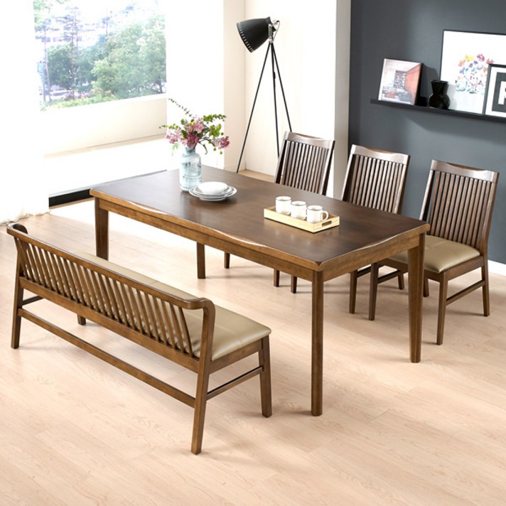 그로잉퍼니쳐 단독특가 그루밍 4인용 6인용 고무나무 원목 식탁세트, 그루밍6인용세트