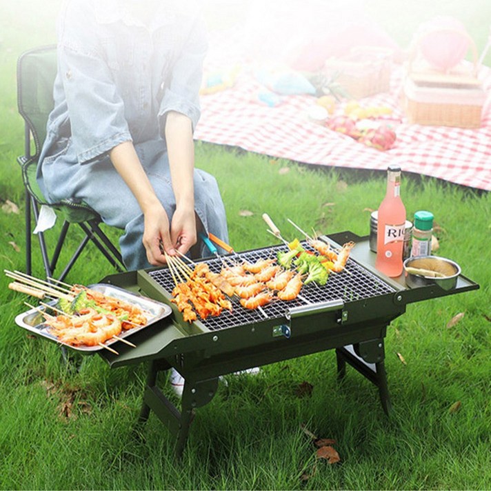 스피렉스 접이식 휴대용 바베큐 바비큐 캠핑 그릴 낚시 야영 아미그린 S M