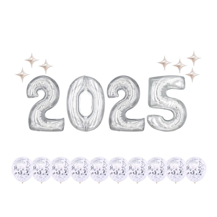 2025 대형 숫자 골드실버 2colors 은박 혼합풍선 해피뉴이어 파티 에브리띵스마일 1230, 1세트, 실버 대형