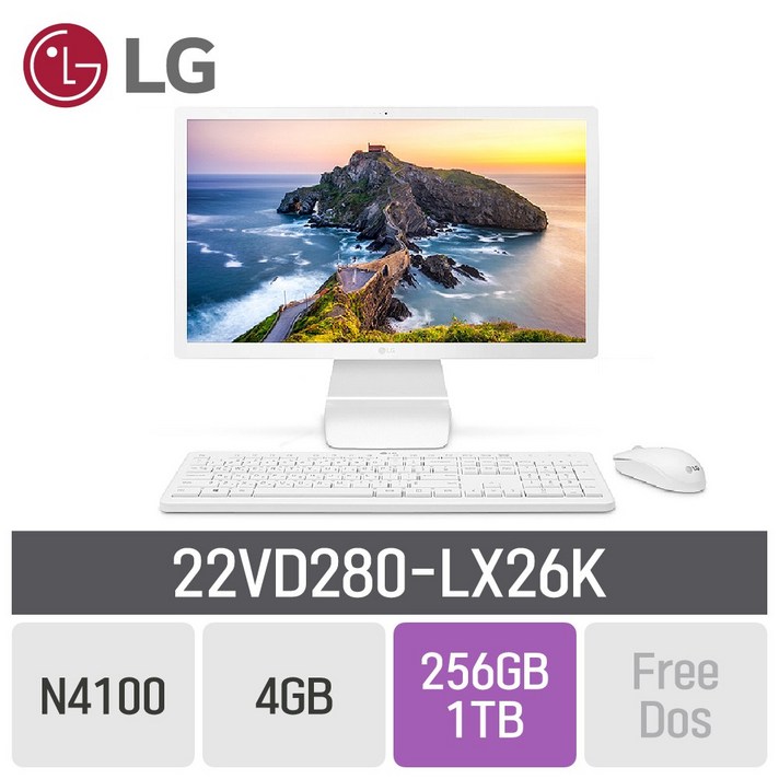 LG 일체형PC 22인치 22VD280-LX26K, RAM 4GB + SSD 256GB + HDD 1TB