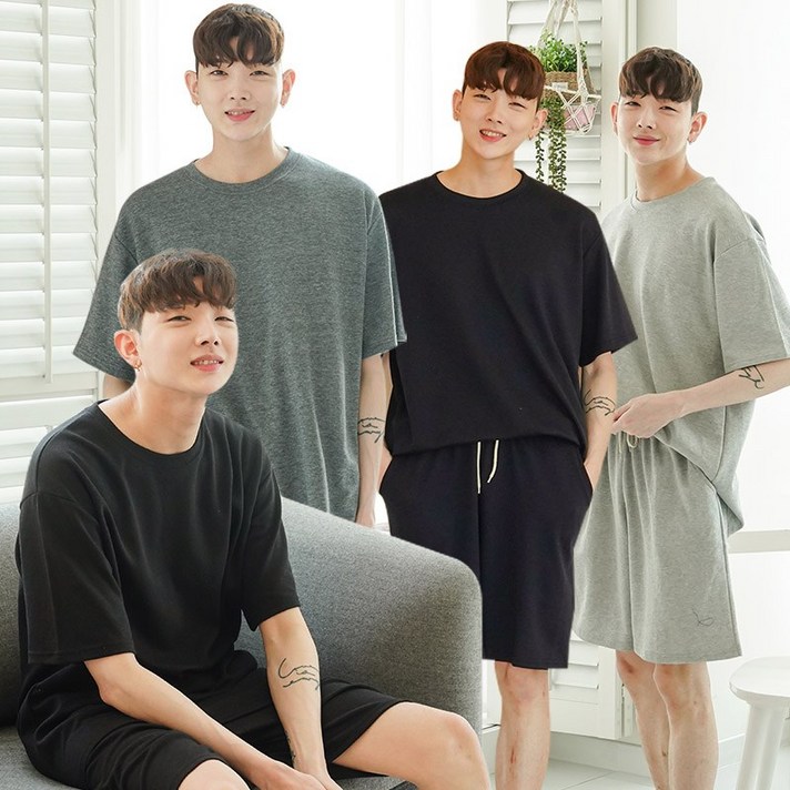 코튼원 성인 남성 실내복 여름 무지잠옷 상하의 반팔세트 국내산