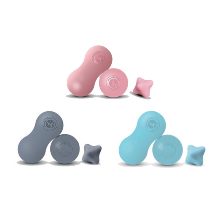 스포지트 실리콘 땅콩마사지볼 림프 승모근 용천혈 셀프 맛사지볼 3종 SET, 블루