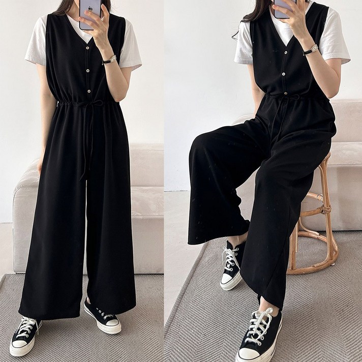 퍼니걸스 8463 민소매 지지미 와이드 롱 점프슈트 여성의류