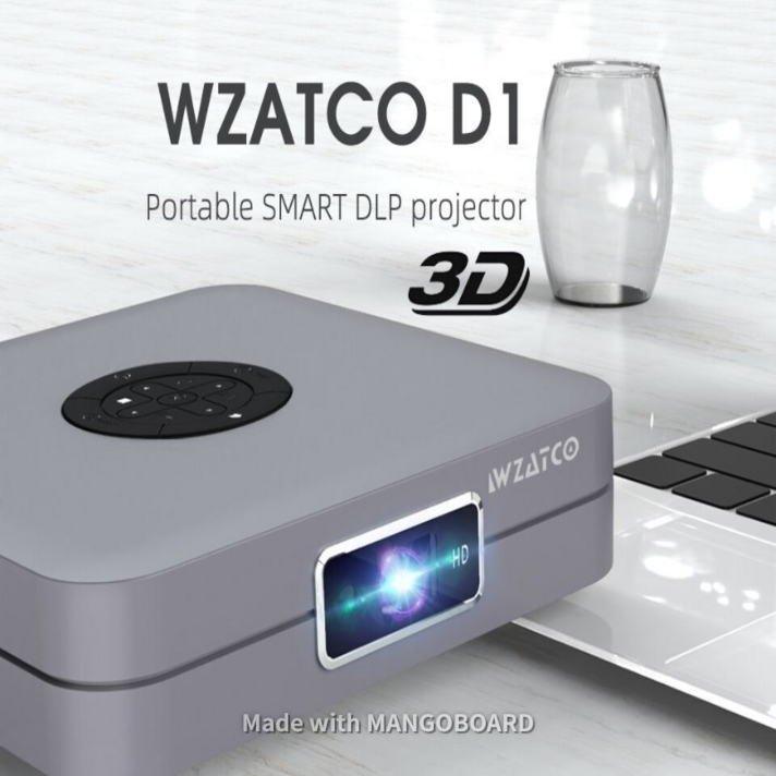 WZATCO D1 미니프로젝터 캠핑용 넷플릭스 빔프로젝터 3D wifi 안드로이드 탑재, 실버