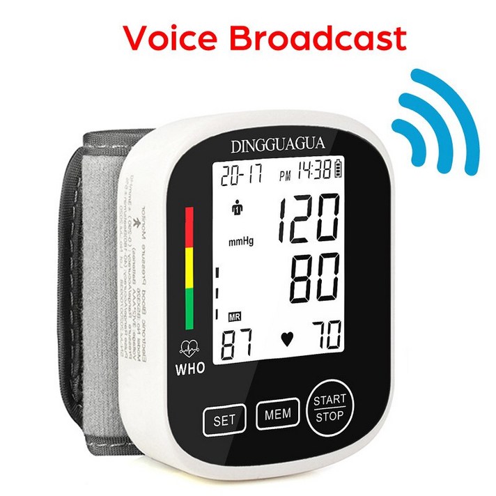 손목 혈압 모니터 자동 디지털 BP 혈압계 압력 측정기 모니터 심장 박동 펄스 휴대용 Tonometer, Black-Voice_1