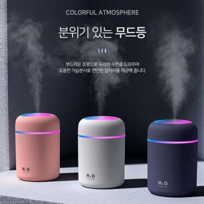 차량용 가습기 무드등 LED 저소음 미니 가습기, 그레이