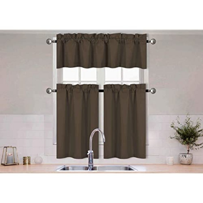 EOM 3 Piece Solid Color 100% Blackout Kitche [Brown ／ Coffee] - E0720084KS1DSR6, Brown ／ Coffee