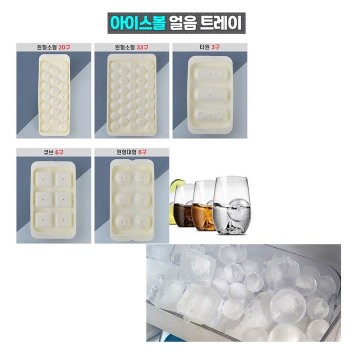 [옵션중 판매상품] [제품선택] [원형소형 33구] _동글이 둥근 아이스볼 사각 큐브 얼음 얼리기 트레이, 10개_(5%할인)