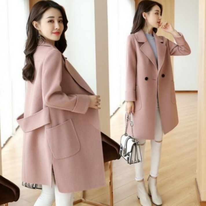 더블 포켓 여성 겨울 정장 모직 하프 코트 7255