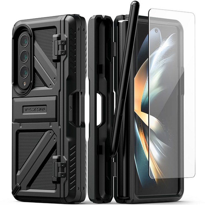 베루스 갤럭시Z폴드4 원터치 거치대 이중 범퍼 하드 힌지 보호 S펜 수납 풀커버 휴대폰 스탠드 케이스 테라가드 얼티메이트 펜커버  전면 액정보호필름 1매