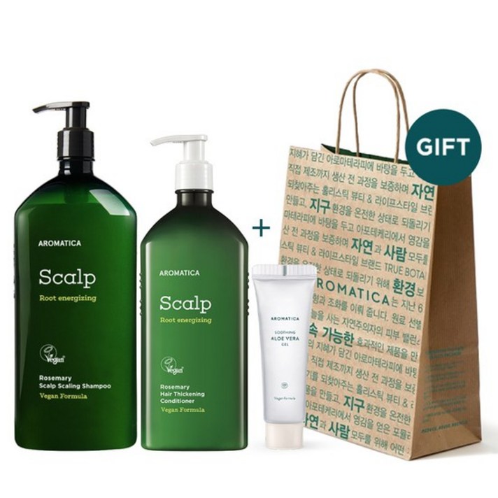 [SET][아로마티카] 로즈마리 샴푸 900ml+컨디셔너 400ml /수딩젤 50ml+쇼핑백, 없음