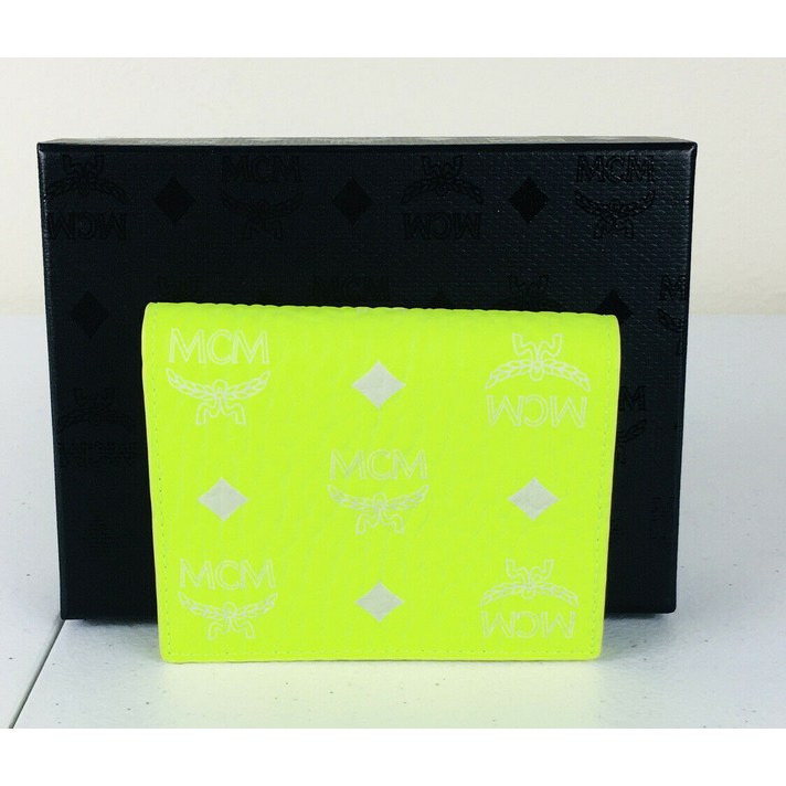 168060 MCM 엠씨엠 Visetos 코트ed Canvas 네온 Neon 옐로우 Two Fold 지갑 Gift Box