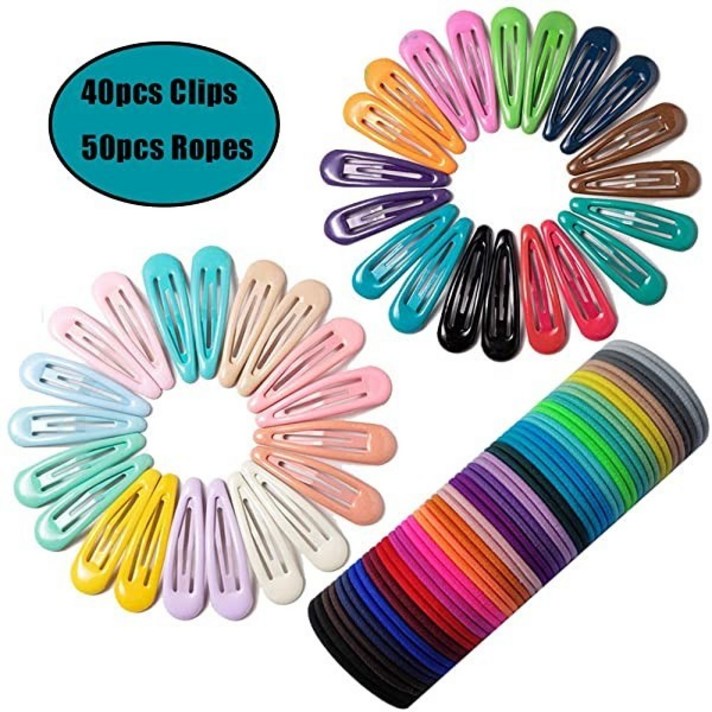 40 Clips Candy Color 2 Inch Metal Snap Hair Clips Kids Barrettes Girls' Hair Accessories and 50 Piec, 90개입
