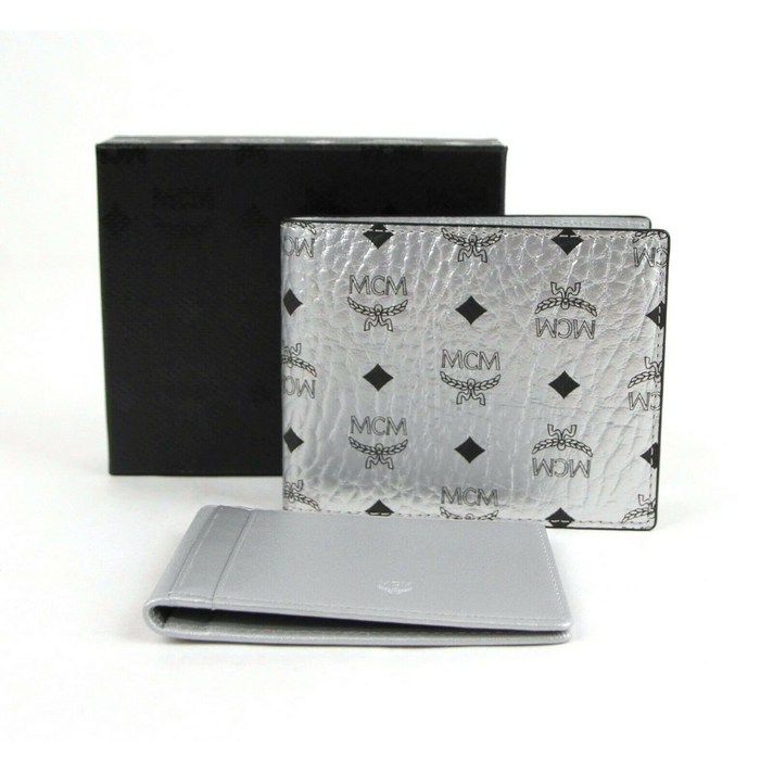 159883 MCM 엠씨엠 남자 Berlin 실버 코트ed Canvas Bi-Fold 지갑 w카드 Holder MXS9SVI35SB001