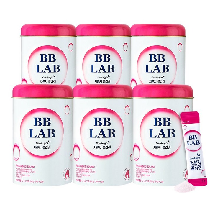 뉴트리원 1포당 500원꼴 먹는 저분자 피쉬콜라겐 1200mg 누적판매 5000만포 상큼 믹스베리 맛 비타민 C 유산균 히알루론산 윤아 비비랩 + 활력환, 6통